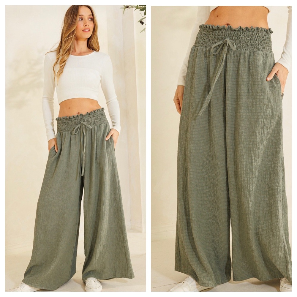 05 Boho Smocked Waist Wide Leg Pants